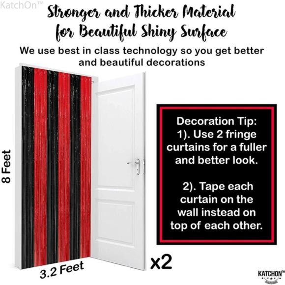 Red and Black Fringe Curtain, Pack of 2 - XtraLarge, 8x6.4 Feet | Red and Black - Picture 6 of 6